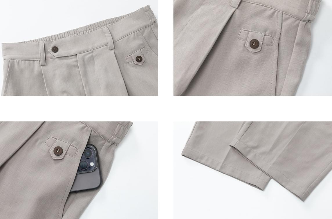 日系基礎鈕扣帶設計 垂感透氣闊腳西裝九分褲 [SBP-1205]