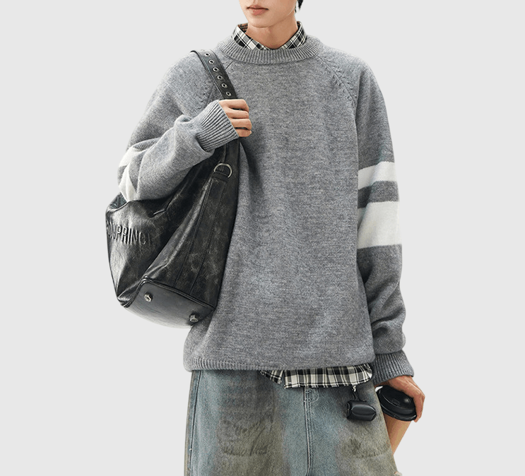 手袖層次撞色針織設計 圓領針織冷衫 [CBK-1038]