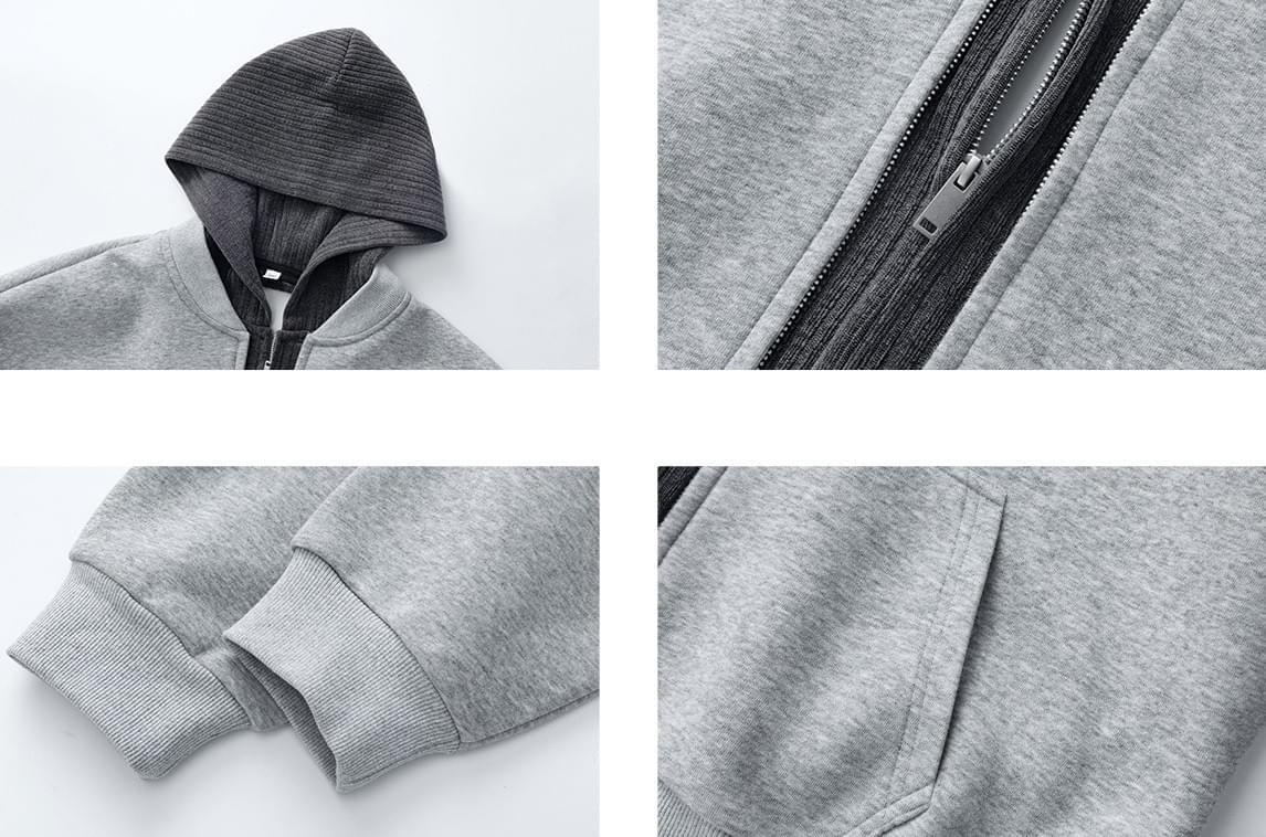 日系雙布料撞色層次假兩件式 長袖衛衣外套 [SBO-1495]