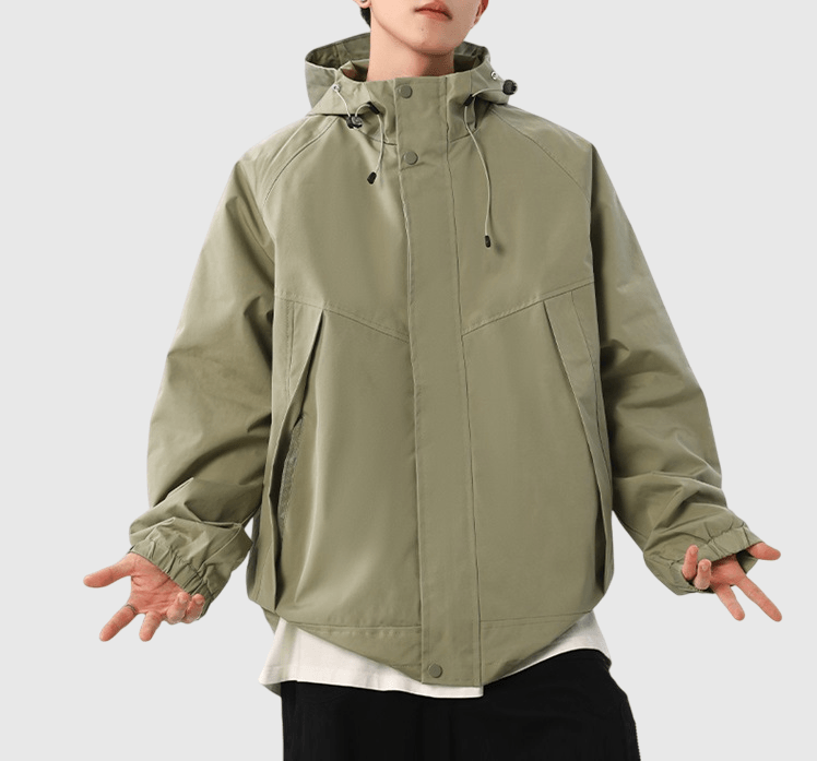 層次斜袋縫線設計 長袖連帽風褸外套 [CBJ-1073]