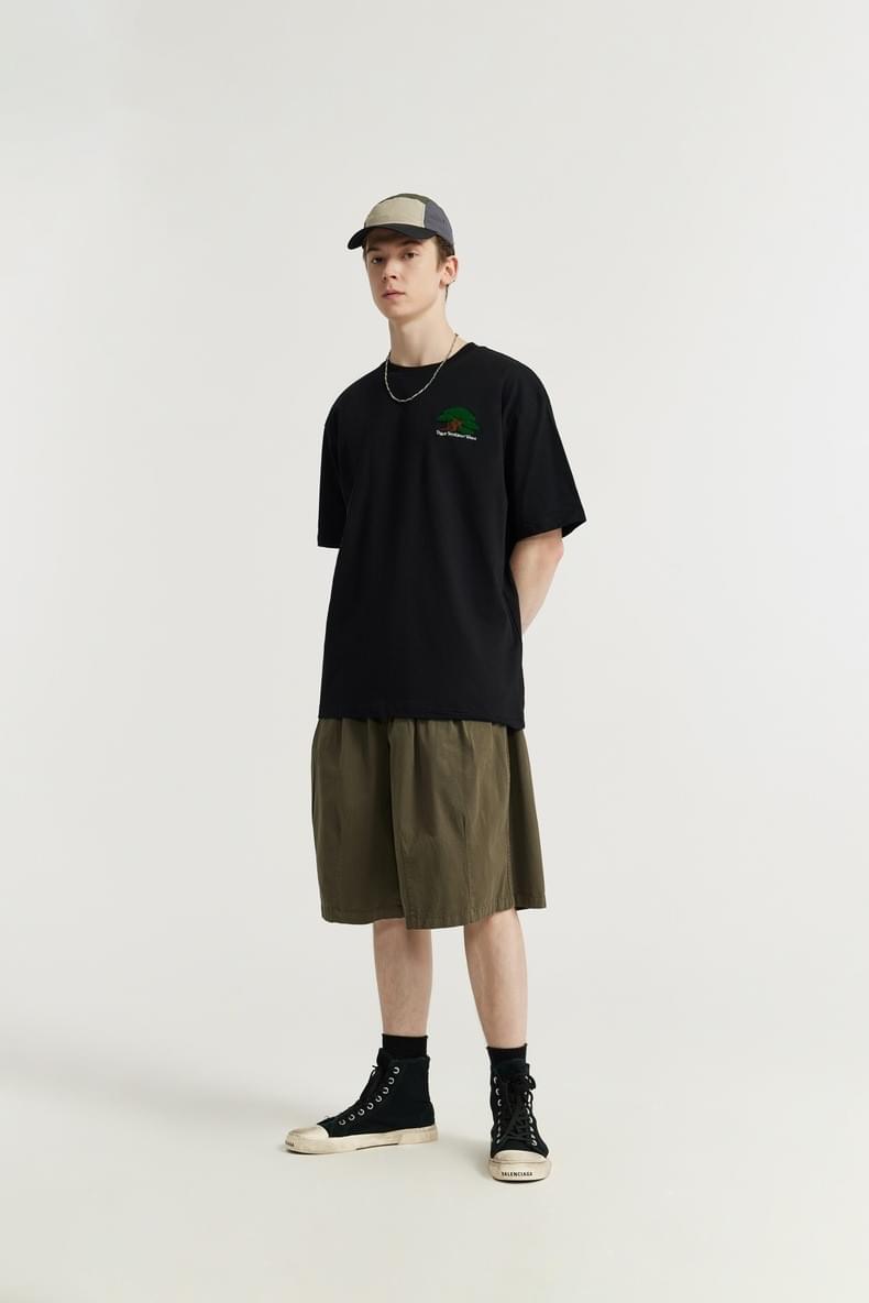 細松樹圖案刺繡 純棉短袖T-Shirt [CBT-1059]