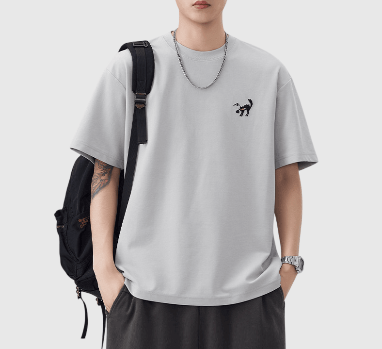 卡通貓仔細圖案刺繡 短袖 T-Shirt [SBT-1506]