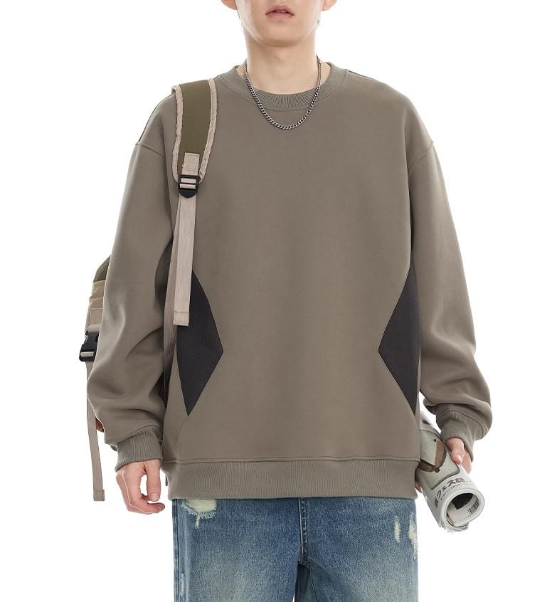 復古側身色系撞色拼布 圓領衛衣 [CBH-1021]