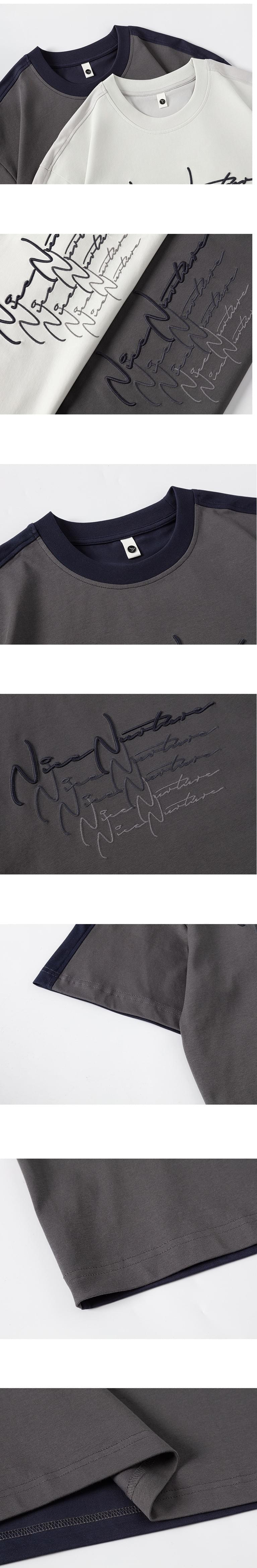 色系層次線條潦草文字刺繡設計 短袖 T-Shirt [SBT-1564]