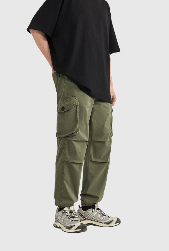 日系復古雙側袋鈕扣設計工裝 純棉直筒長褲 [SBP-1137]