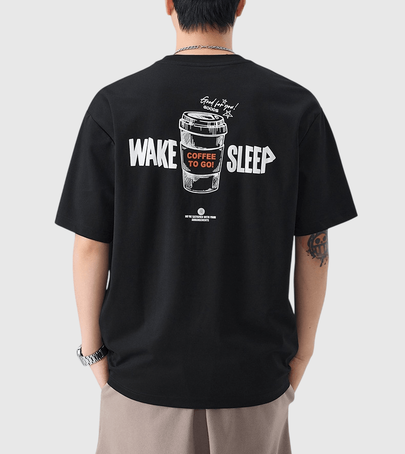 咖啡素描繪畫圖案文字印燙設計 短袖 T-Shirt [SBT-1580]