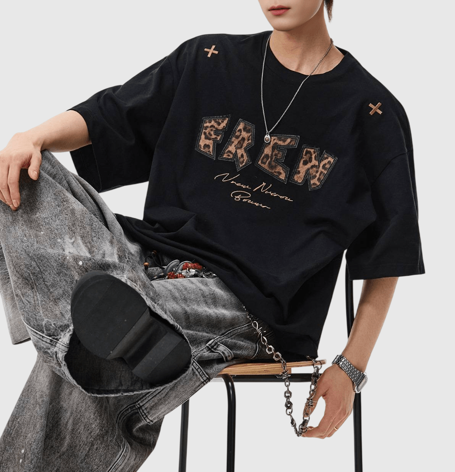 復古豹紋圖案立體印燙設計 純棉短袖 T-Shirt [SBT-1476]