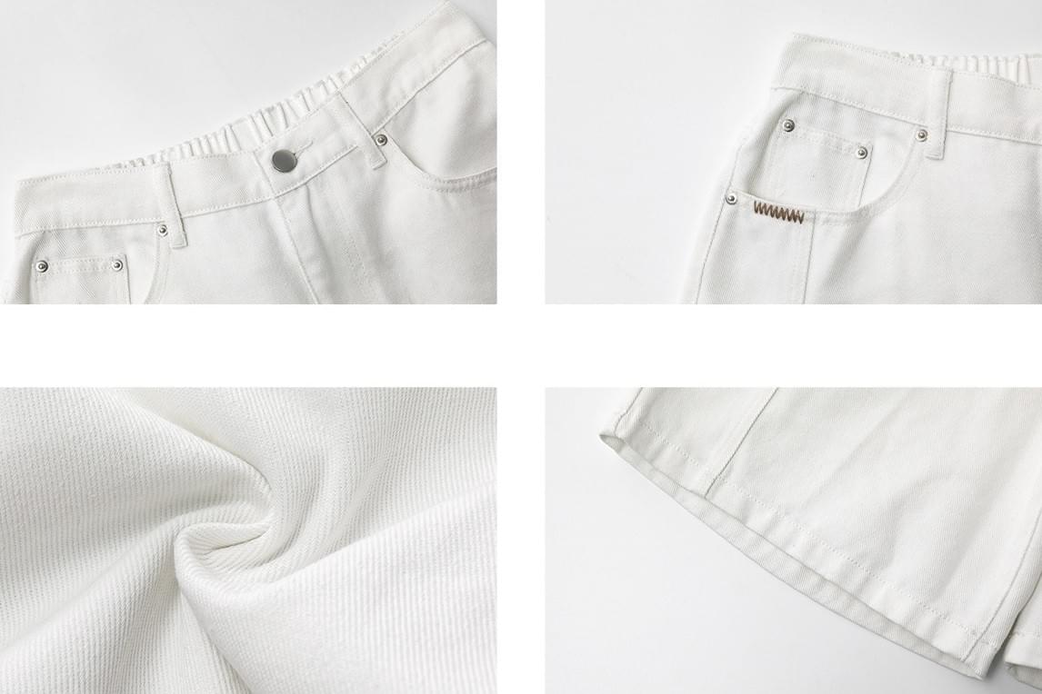 日系基礎撞色縫線刺繡設計 牛仔布短褲 [SBST-1156]