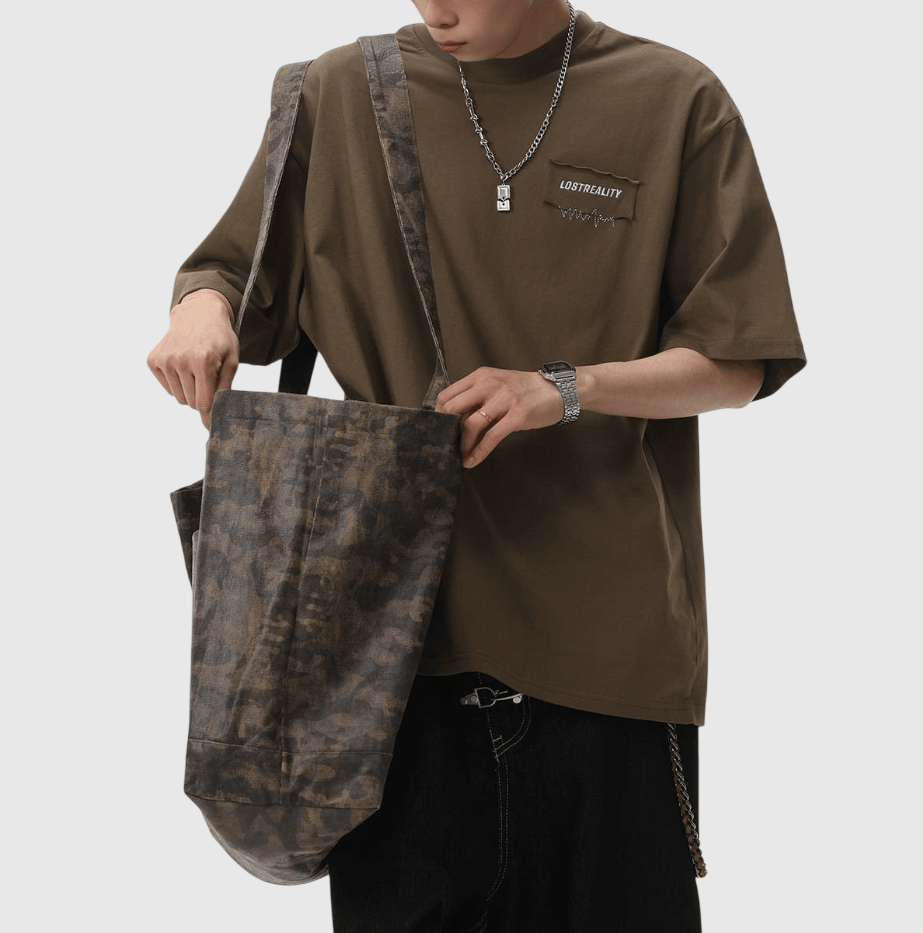 日系縫布細文字刺繡設計 純棉短袖 T-Shirt [SBT-1522]