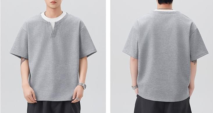 日系層次假兩件式設計 Waffle 透氣短袖 T-Shirt [SBT-1348]