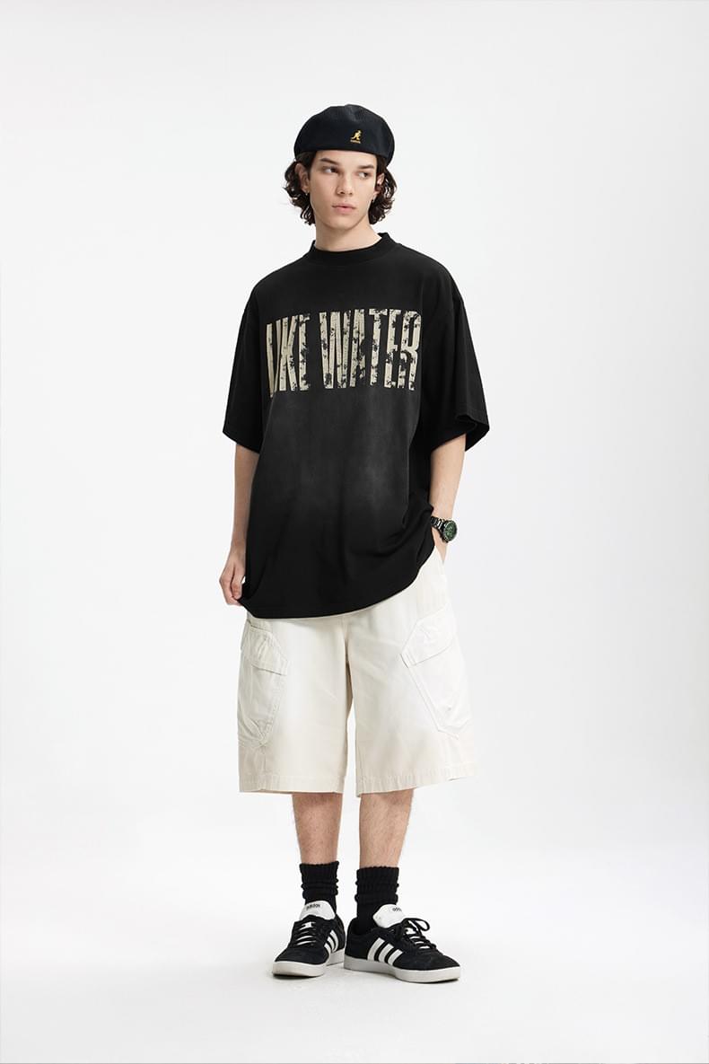 復古洗水裂紋噴墨 純棉短袖 T-Shirt [CBT-1235]