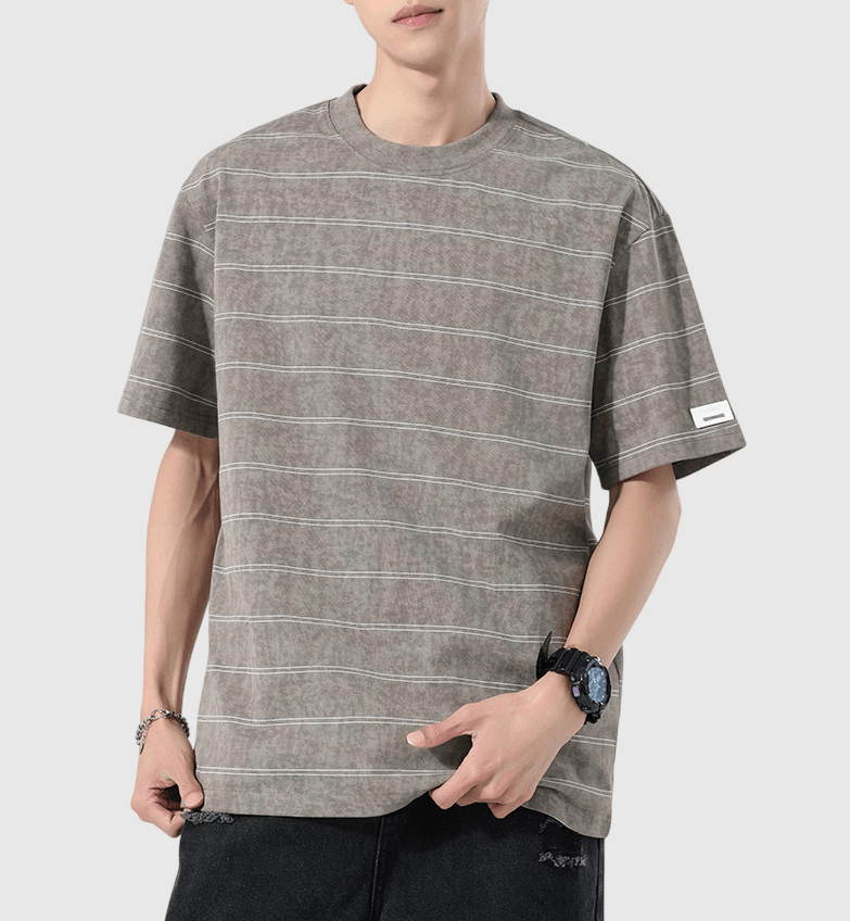 復古紮染橫間條紋設計 短袖 T-Shirt [SBT-1548]
