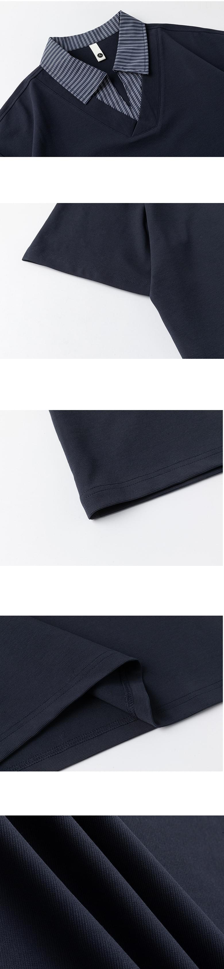 日系撞色恤衫領口拼接設計 短袖 T-Shirt [SBT-1530]