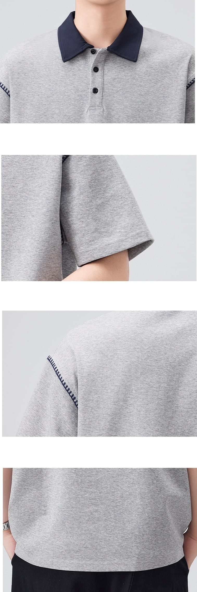 日系領口撞色手袖縫線設計 短袖 POLO T-Shirt [SBT-1419]