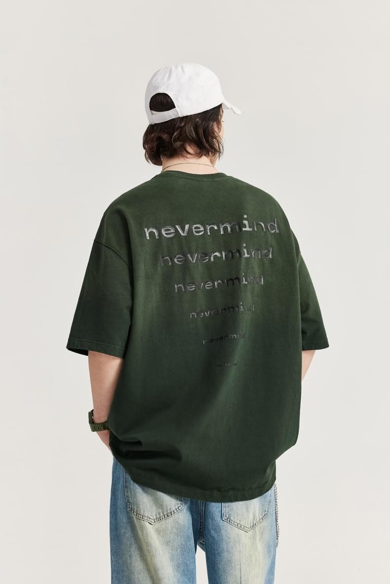 復古層次文字印燙 洗水漸變純棉短袖 T-Shirt [CBT-1269]