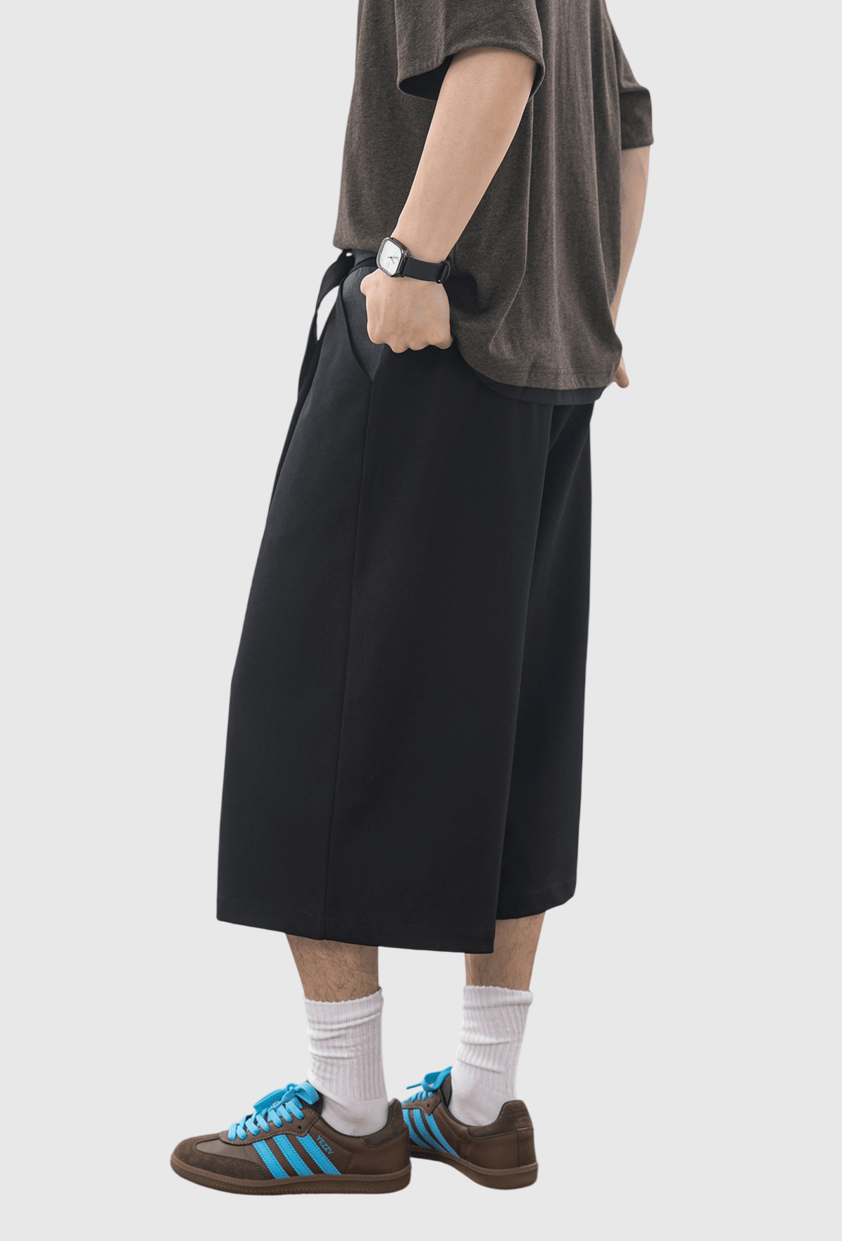 日系雙面色系腰帶設計  透氣垂感七分短褲 [SBST-1165]