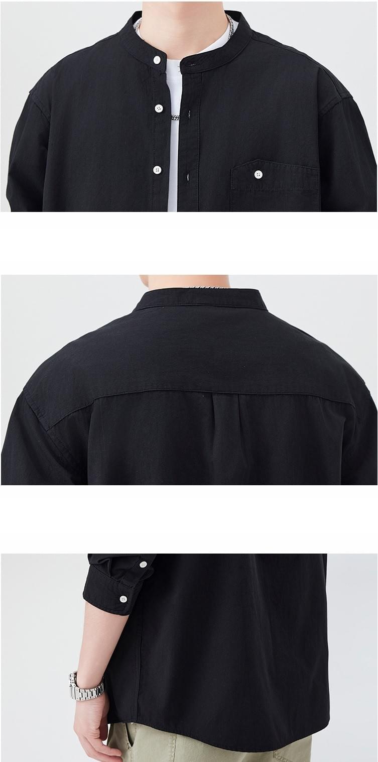日系不規則鈕扣前袋 純棉長袖恤衫 [SBS-1371]