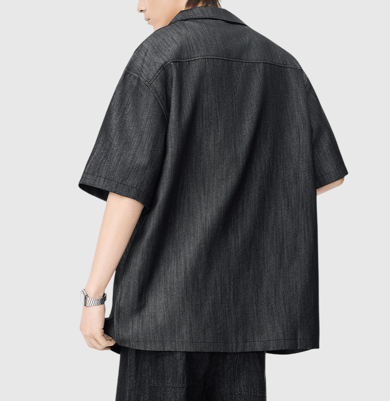 日系基礎微皺紋理 透氣垂感牛仔短袖恤衫 [SBS-1395]