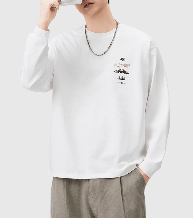 山系戶外細圖案印燙 純棉長袖 T-Shirt [SBT-1458]