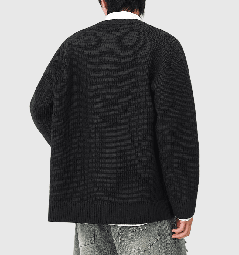 日系立體粗線紗織紋理 針織圓領開胸外套 [SBO-1462]