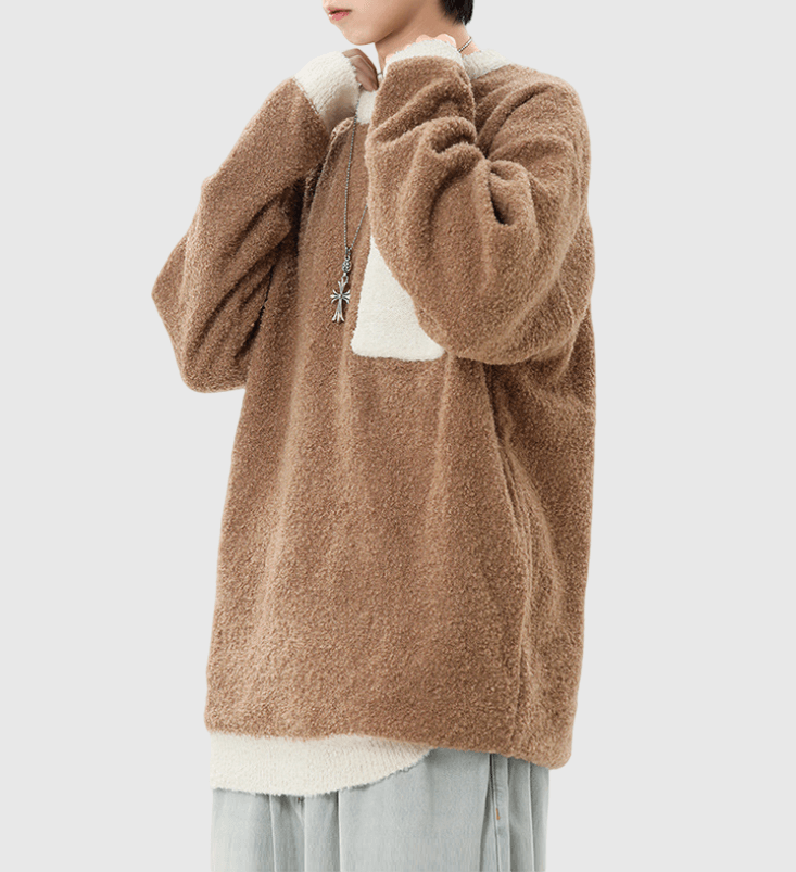 色系撞色絨毛織布設計 圓領針織冷衫 [CBK-1041]