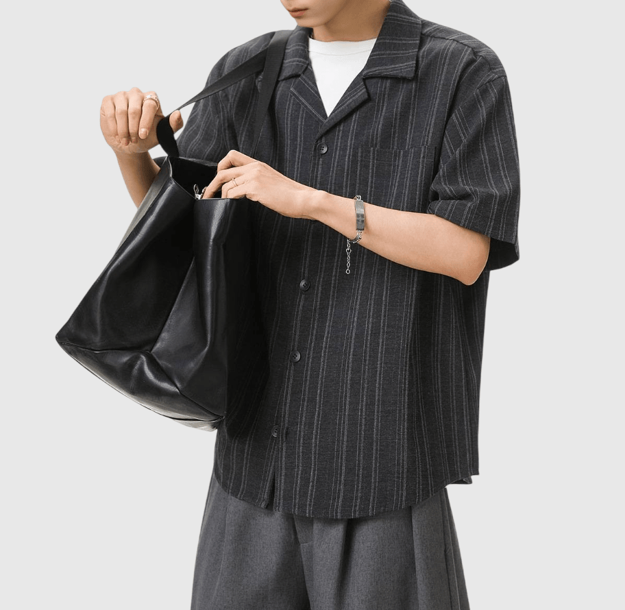 復古垂直條紋編織 垂感短袖恤衫 [SBS-1385]