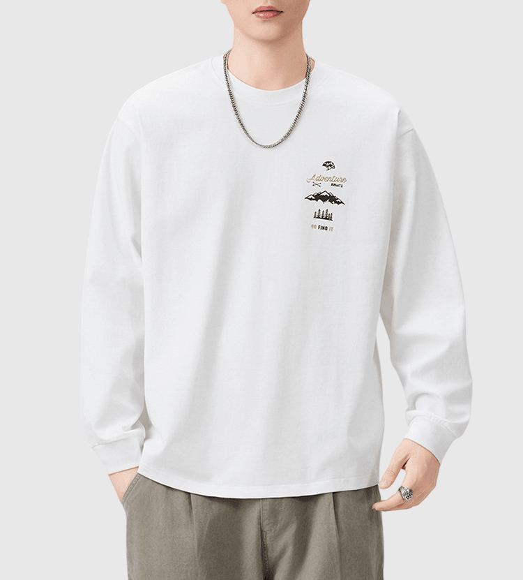 山系戶外細圖案印燙 純棉長袖 T-Shirt [SBT-1458]