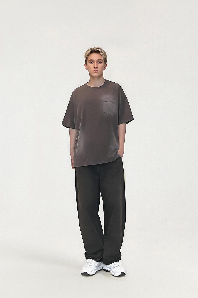 復古洗水噴色前袋 純棉短袖 T-Shirt [CBT-1113]