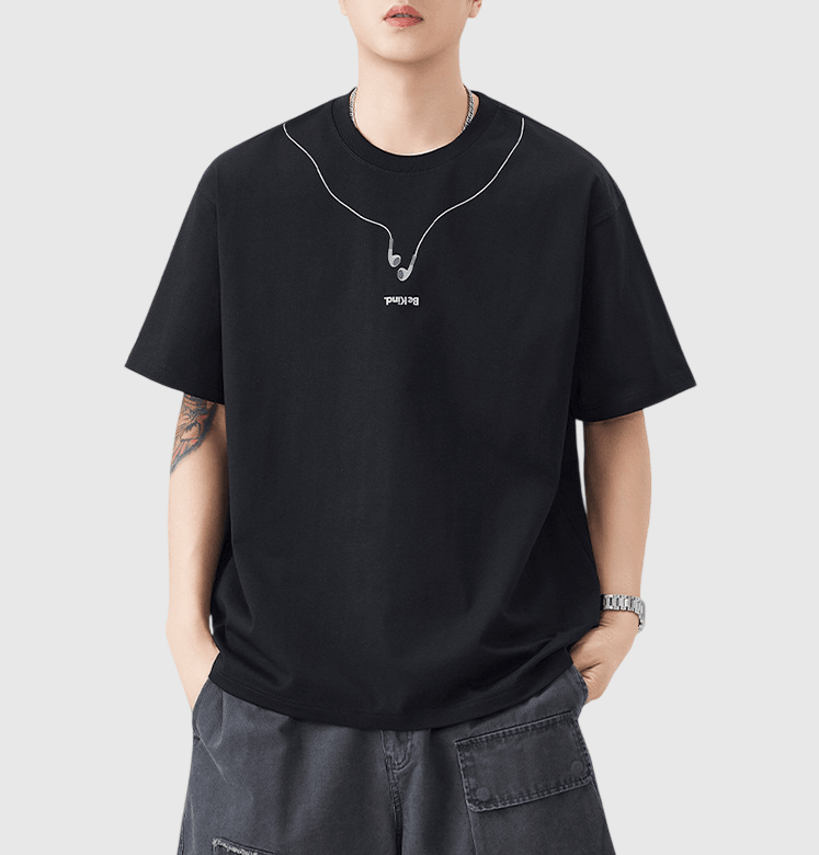 日系耳機圖案印燙工藝設計 純棉短袖 T-Shirt [SBT-1549]