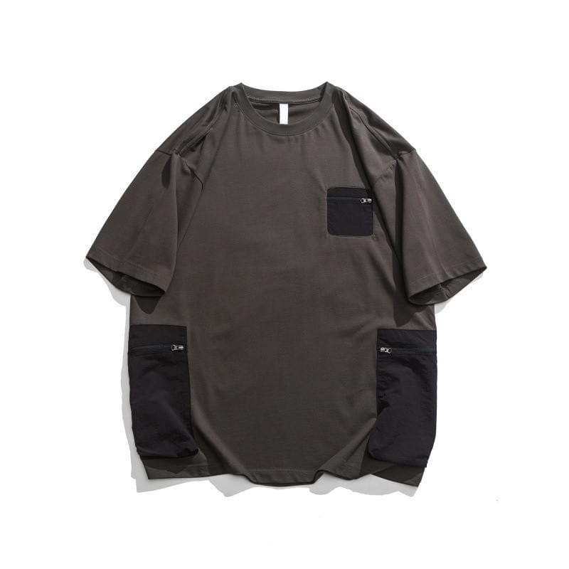 日系多袋色系拼接設計 純棉短袖 T-Shirt [SBT-1449]