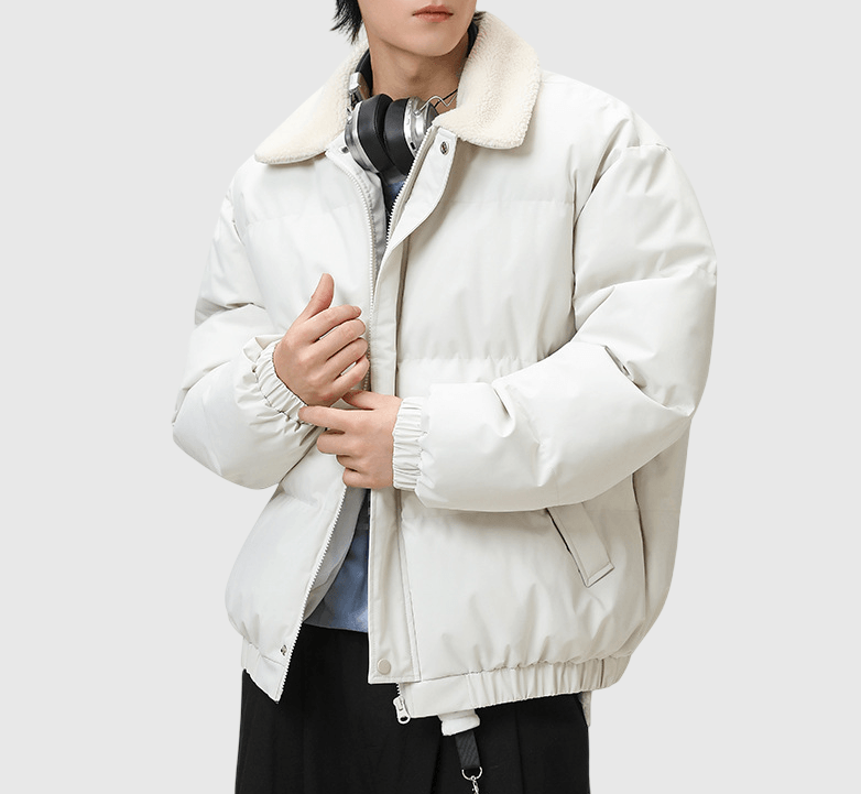 日系基礎雙側袋 絨毛粒領口夾棉長袖外套 [SBO-1497]