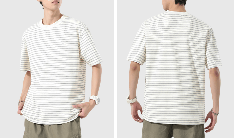 日系細標籤縫紉橫間條紋 短袖 T-Shirt [SBT-1547]