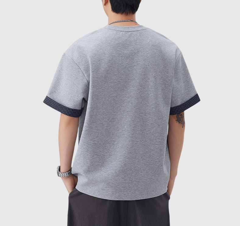 日系格紋假兩件式設計 短袖T-Shirt [SBT-1507]