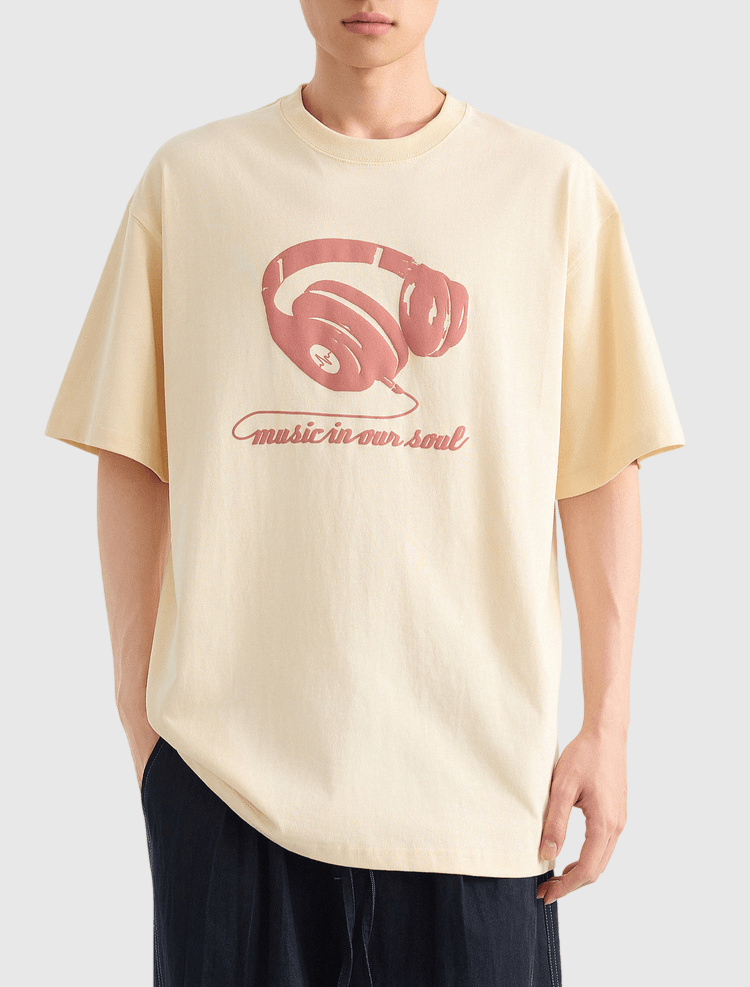 頭戴耳機圖案印燙設計 純棉短袖 T-Shirt [CBT-1285]