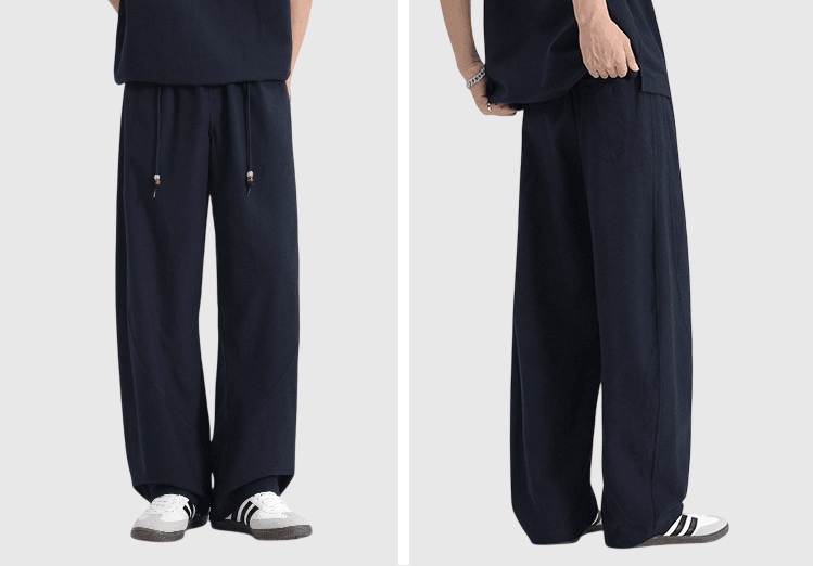 日式木珠外編織鬆緊腰繩設計 麻質闊腿直筒透氣長褲 [SBP-1206]