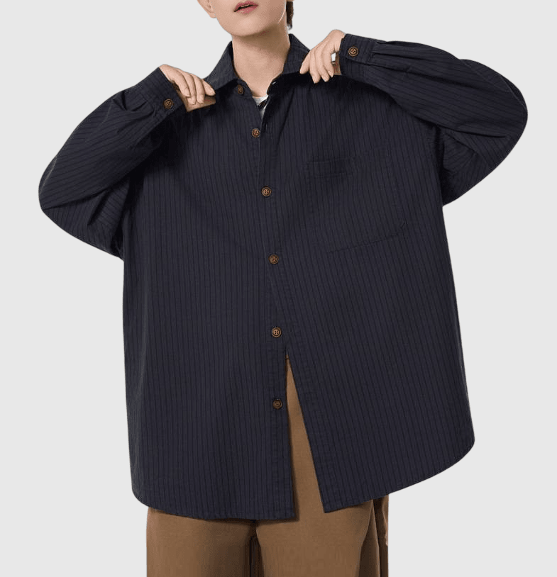 復古基礎色系條紋色織 純棉長袖恤衫 [SBS-1349]