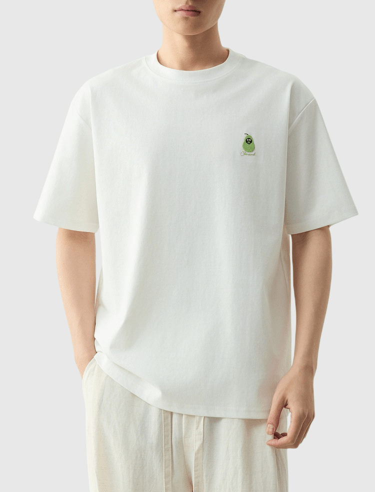卡通牛油果核設計刺繡工藝 短袖 T-Shirt [CBT-1332]
