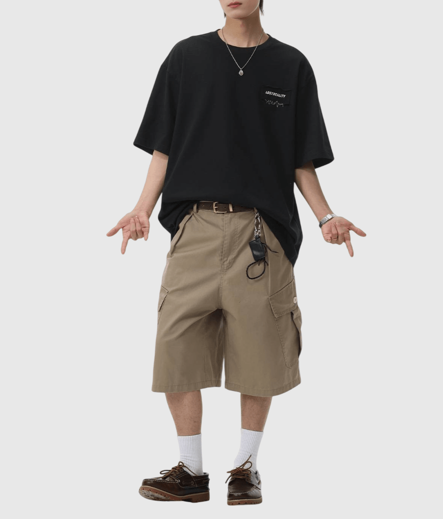 日系縫布細文字刺繡設計 純棉短袖 T-Shirt [SBT-1522]