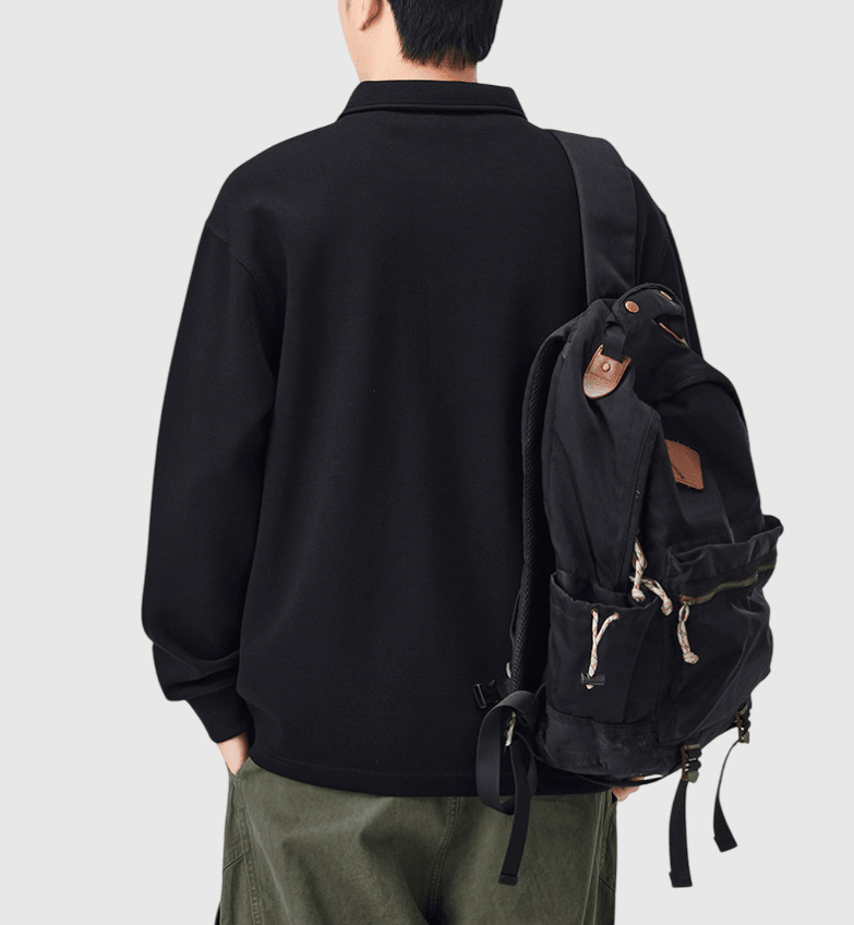 日系基礎不規則鈕扣前袋設計 長袖 T-Shirt [SBT-1465]