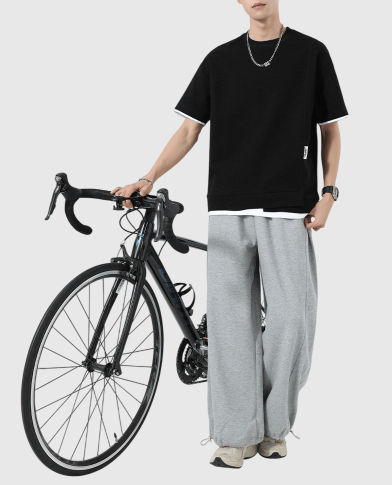 日系折疊層次假兩件式設計 天竺棉短袖 T-Shirt [SBT-1517]