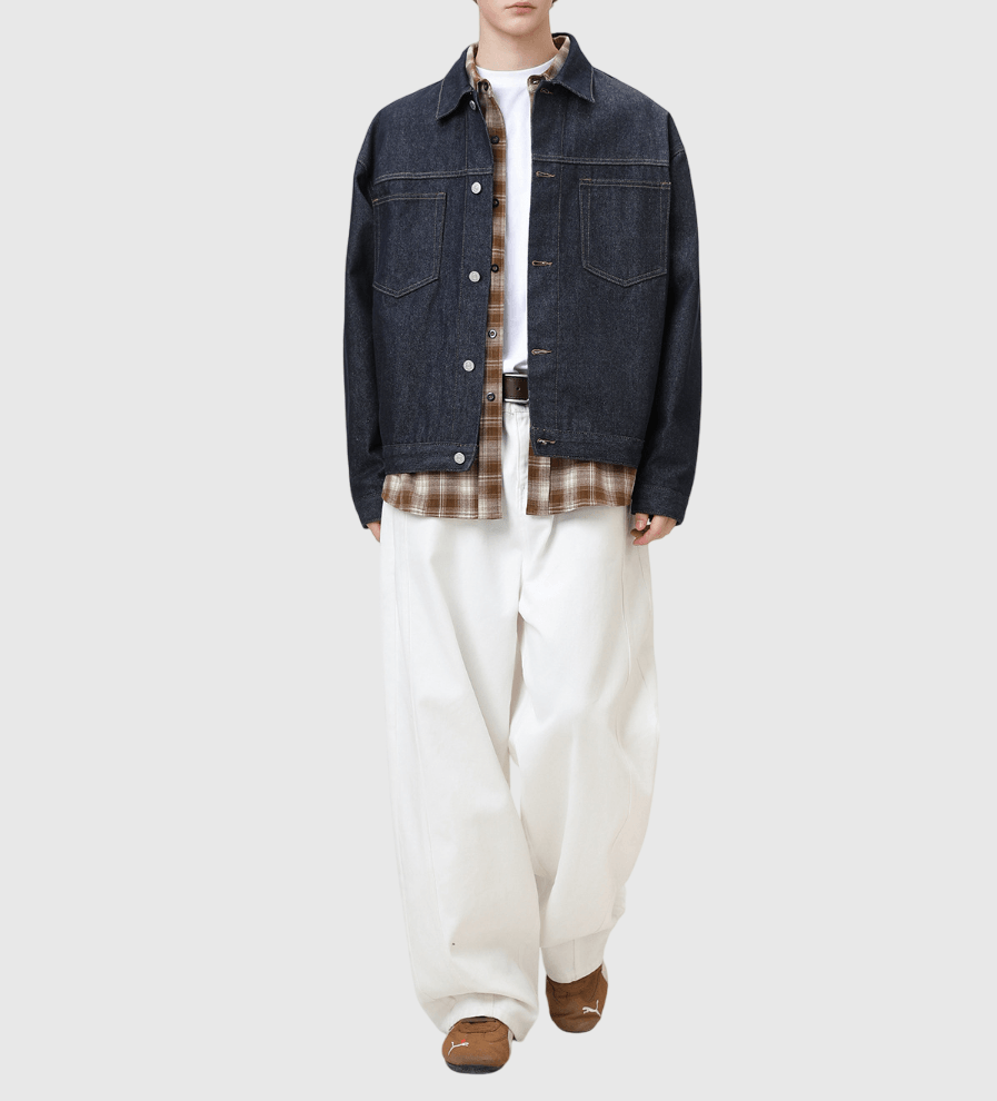 日系基礎雙設計前袋明線 純棉水洗牛仔長袖外套 [SBO-1221]