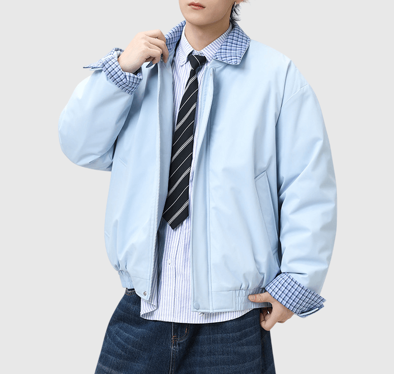 領口可拆卸假兩件式恤衫拼接 棒球外套 [SBO-1491]