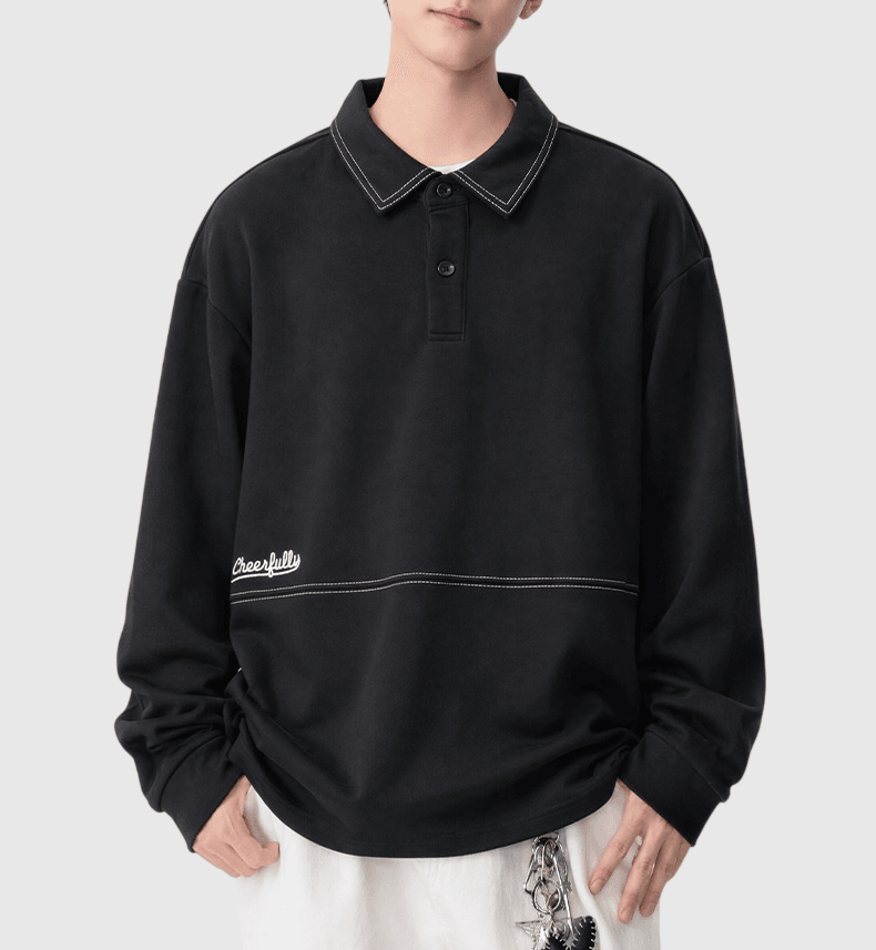 日系前袋明線縫紉 長袖 T-Shirt [SBT-1322]