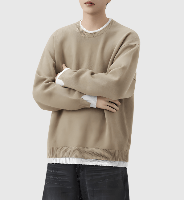 日系假兩件式混紡絨毛編織 針織毛衣 [SBK-1135]