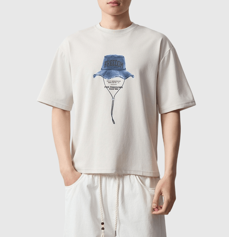 漁夫帽圖案文字印燙設計 短袖 T-Shirt [CBT-1335]