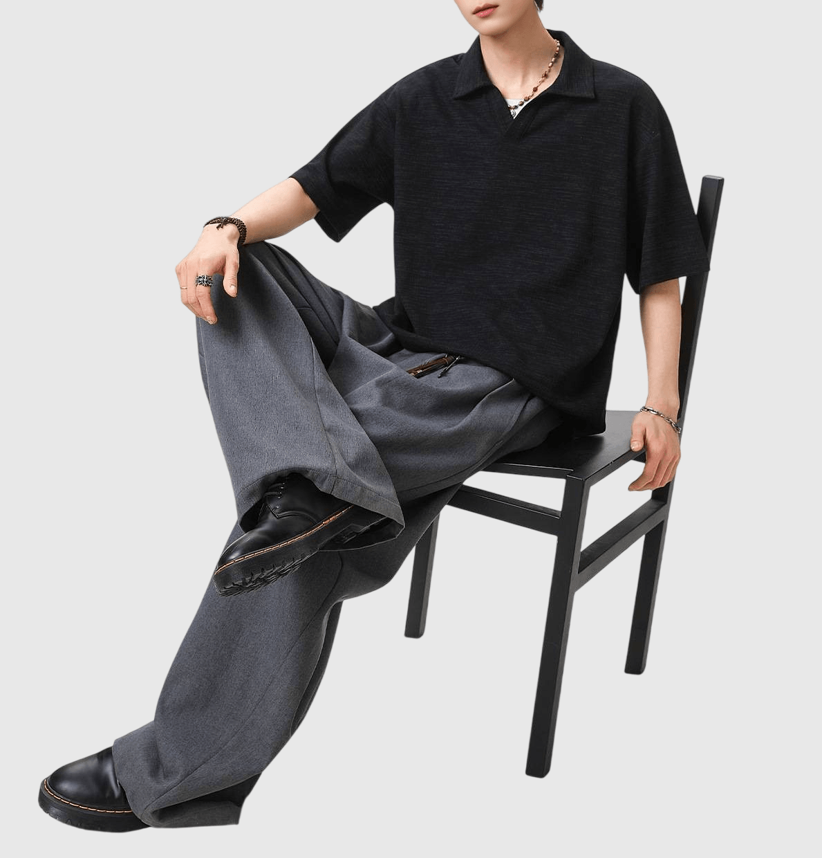 日系混色編織紋理設計 亨利領透氣短袖 T-Shirt [SBT-1551]