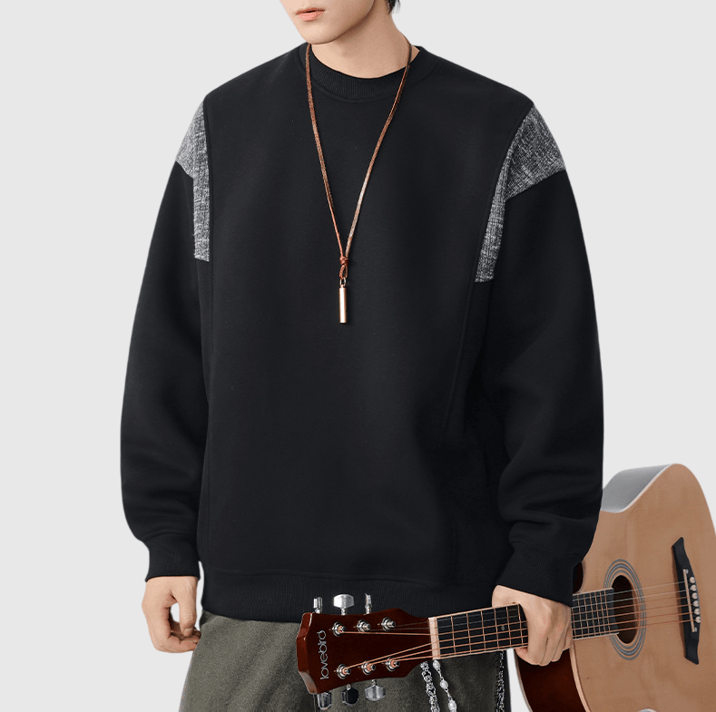 復古手袖撞色縫紉拼接 圓領長袖衛衣 [SBH-1341]