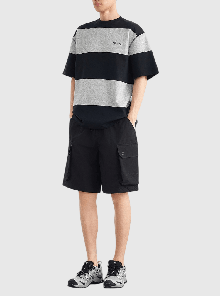 復古闊條紋文字印燙 短袖 T-Shirt [CBT-1571]