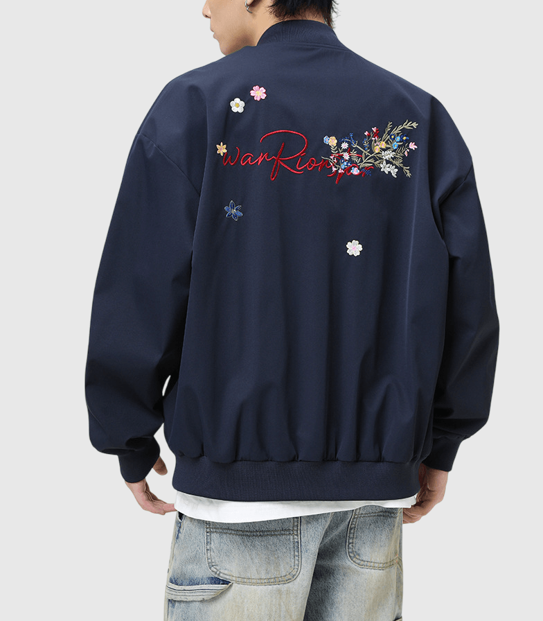 日系鮮花花束文字圖案刺繡 棒球外套 [SBO-1449]