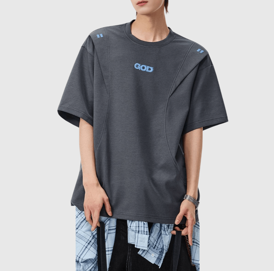 日系層次縫紉細文字刺繡設計 短袖 T-Shirt [SBT-1477]